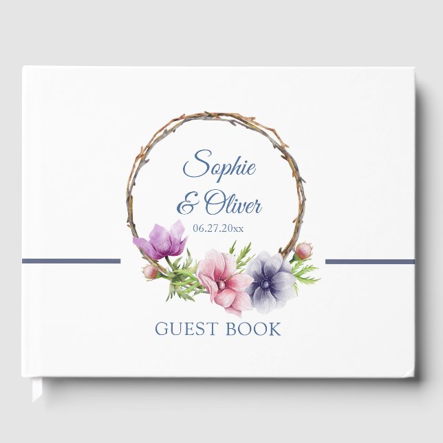 Livre D'or Mariage de fleurs d'anémone aquarelle (Recto)