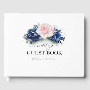 Livre D'or Mariage de fleurs d'aquarelle bleu et rose marine