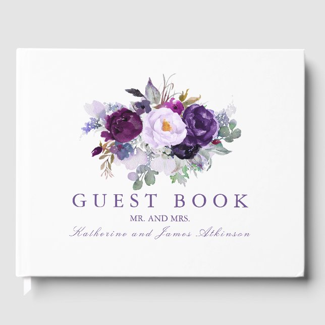 Livre D'or Mariage de fleurs d'aquarelle violette (Recto)