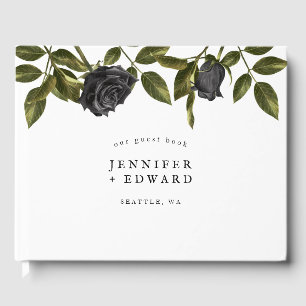 Livre D'or Mariage de fleurs noires gothiques blanc