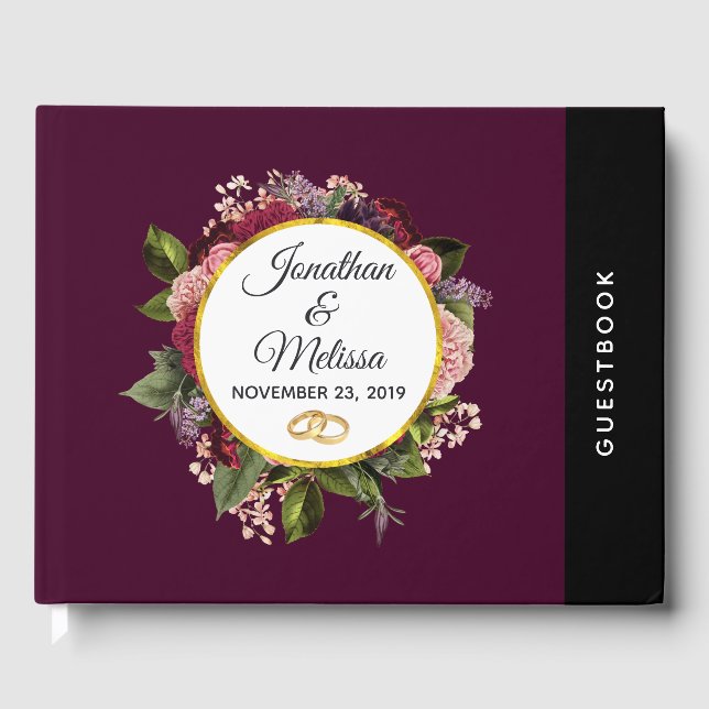 Livre D'or Mariage de fleurs roses et bordeaux (Recto)