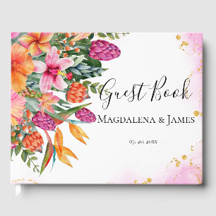 Livre D'or Mariage de fleurs tropicales rose orange coloré