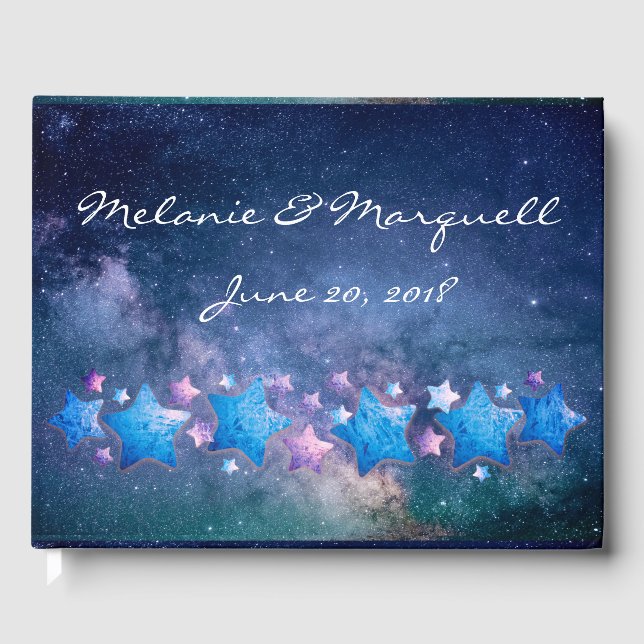 Livre D'or Mariage de Galaxie bleue et étoiles (Recto)