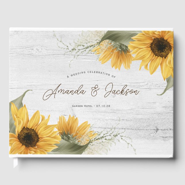 Livre D'or Mariage de grange de tournesol rustique en bois él (Recto)