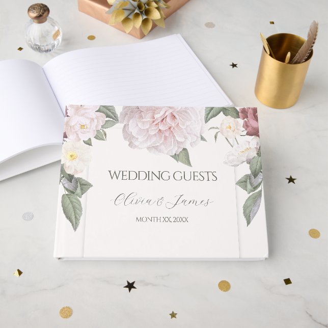 Livre D'or Mariage de Jardin de Roses Roses Élégant (Recto ouvert)