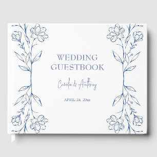 Livre D'or Mariage de la frontière côté Boho floral bleu
