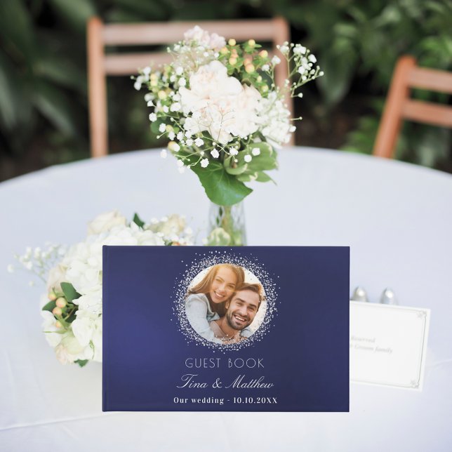 Livre D'or Mariage de la photo en argent bleu marine (Créateur téléchargé)