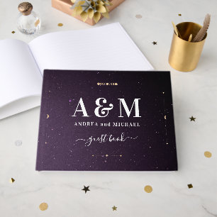 Livre D'or Mariage de lune d'or céleste violet Galaxy