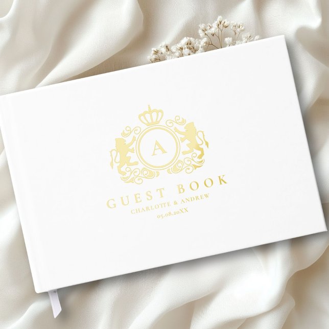 Livre D'or Mariage de monogramme de logo spécifique au client (Customer specific Logo Monogram Foil Wedding Guest Book with your name and date. )