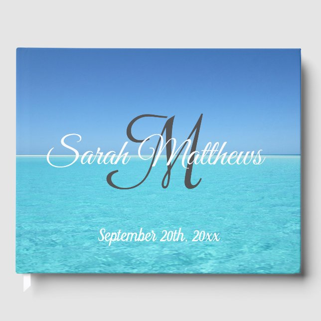 Livre D'or Mariage de monogramme de plage tropicale Ocean Bea (Recto)