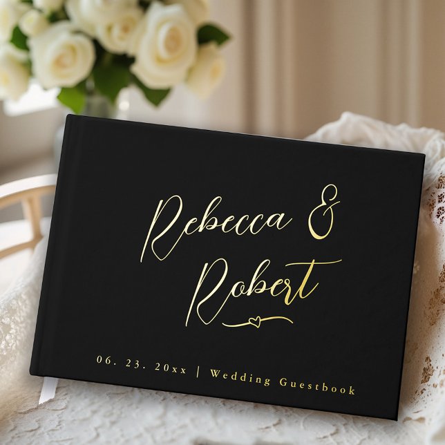 Livre D'or Mariage de Monogramme d'or noir moderne (Créateur téléchargé)