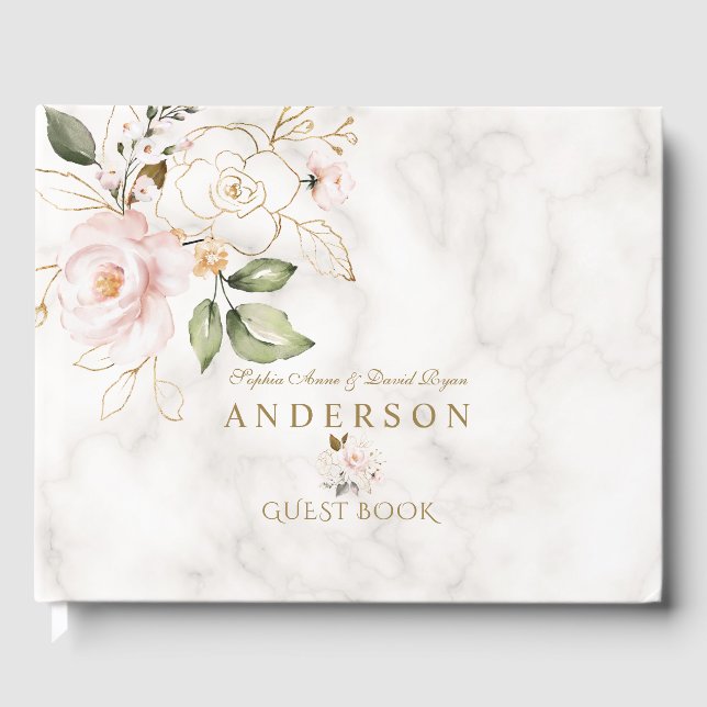 Livre D'or Mariage de Monogramme en marbre rose (Recto)