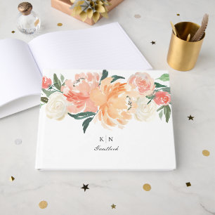Livre D'or Mariage de monogramme floral à l'aquarelle douce