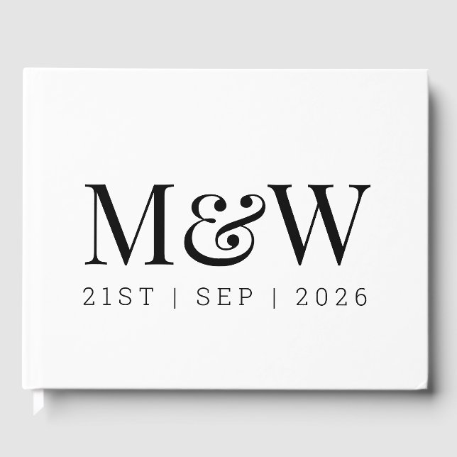 Livre D'or Mariage de Monogramme noir et blanc moderne (Recto)