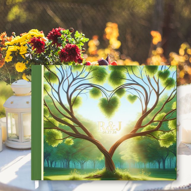 Livre D'or Mariage de monogramme romantique en couple d'arbre (Romantic Tree Couple Monogram Wedding Foil Guest Book)