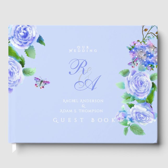 Livre D'or Mariage de monogramme Rose bleu (Recto)