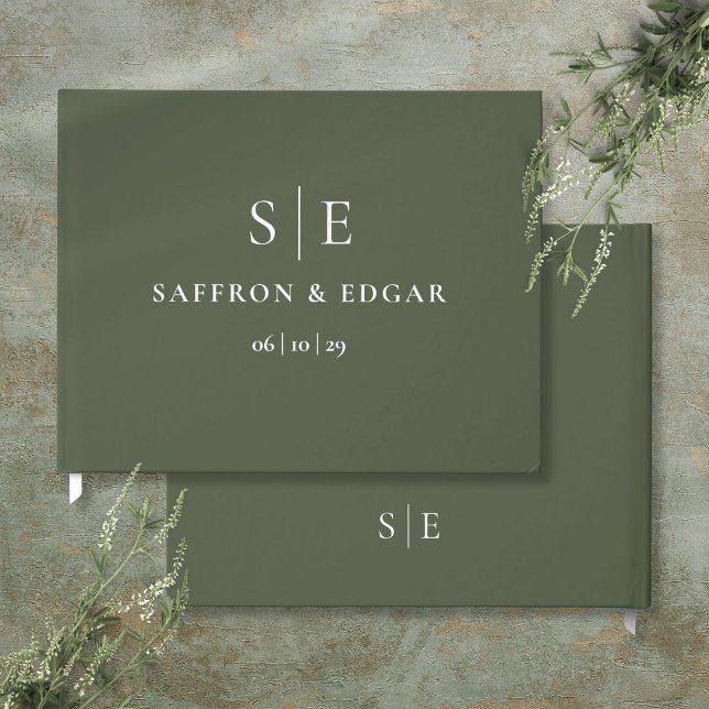 Livre D'or Mariage de monogramme vert olive (Olive Green Monogram Wedding Guest Book)