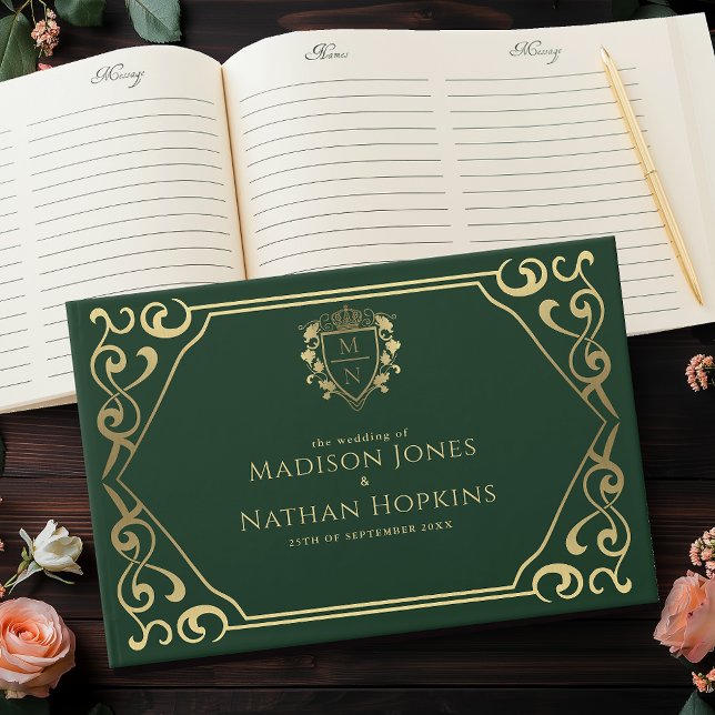 Livre D'or Mariage de monographie d'Imaginaire royal vert (Créateur téléchargé)