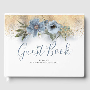 Livre D'or Mariage de Parties scintillant bleu et or Dusty