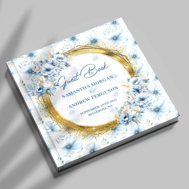 Livre D'or Mariage de Parties scintillant en or bleu clair Bo (Personalized Boho Light Blue Gold Glitter Wedding Guest Book )