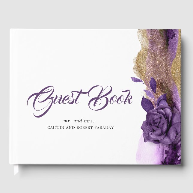 Livre D'or Mariage de Parties scintillant Plum Purple et Gold (Recto)