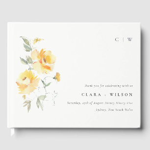 Livre D'or Mariage de Rose à aquarelle jaune vert