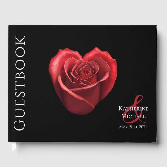 Livre D'or Mariage de rose rouge en forme de coeur (Recto)