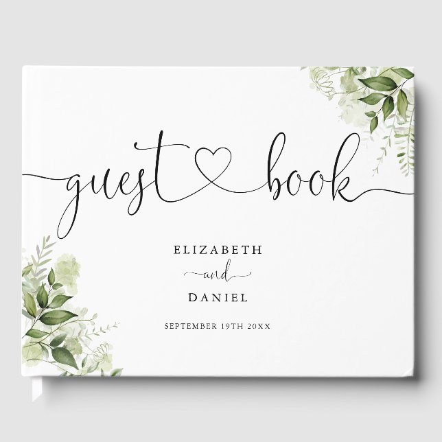 Livre D'or Mariage de script de coeur floral vert (Recto)
