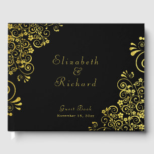 Livre D'or Mariage de script Elegant Black Gold
