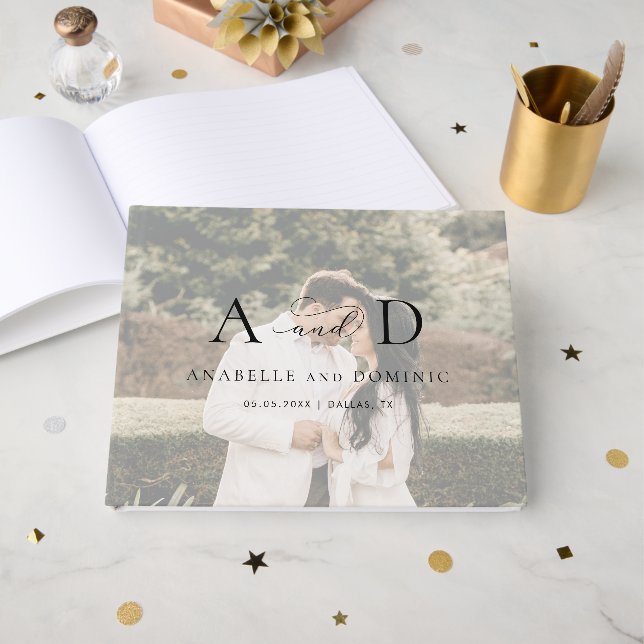 Livre D'or Mariage de script élégant pour le Monogramme de ph (Recto ouvert)