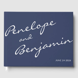 Livre D'or Mariage de script minimaliste Boho bleu marine per