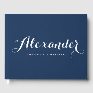 Livre d'or Mariage de script moderne bleu marine