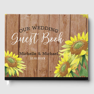 Livre D'or Mariage de tournesol en bois rustique Couple photo