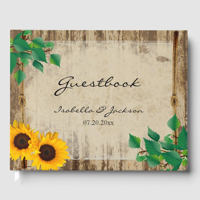 Livre D'or Mariage de tournesol rustique en bois de grange (Recto)