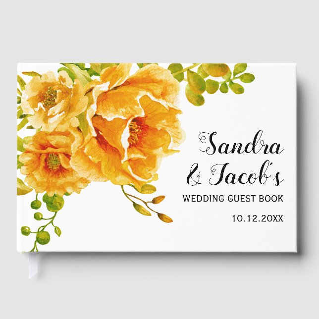 Livre D'or Mariage de typographie et fleurs orange (Recto)