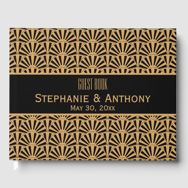 Livre D'or Mariage de ventilateur Gold et Black Art Déco (Recto)