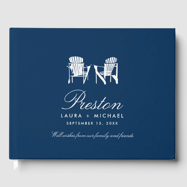Livre D'or Mariage des chaises Adirondack bleu marine (Recto)