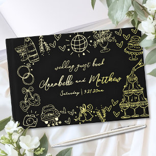 Livre D'or Mariage Dessiné à la Main Noir Or