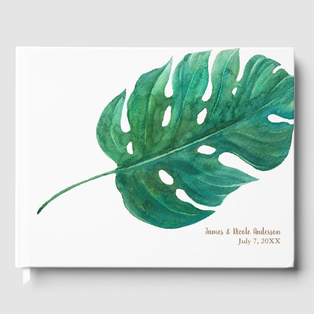 Livre D'or Mariage d'été hawaïen à feuilles de palmier vert t (Recto)