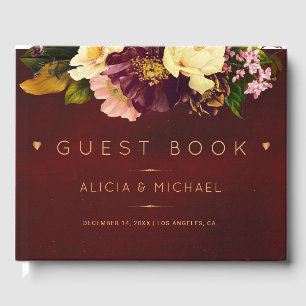 Livre D'or Mariage d'hiver rouge bordeaux or cuivre floral