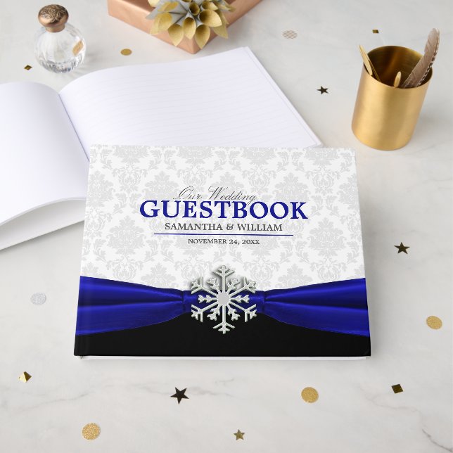 Livre D'or Mariage d'hiver Royal Blue Ribbon (Recto ouvert)