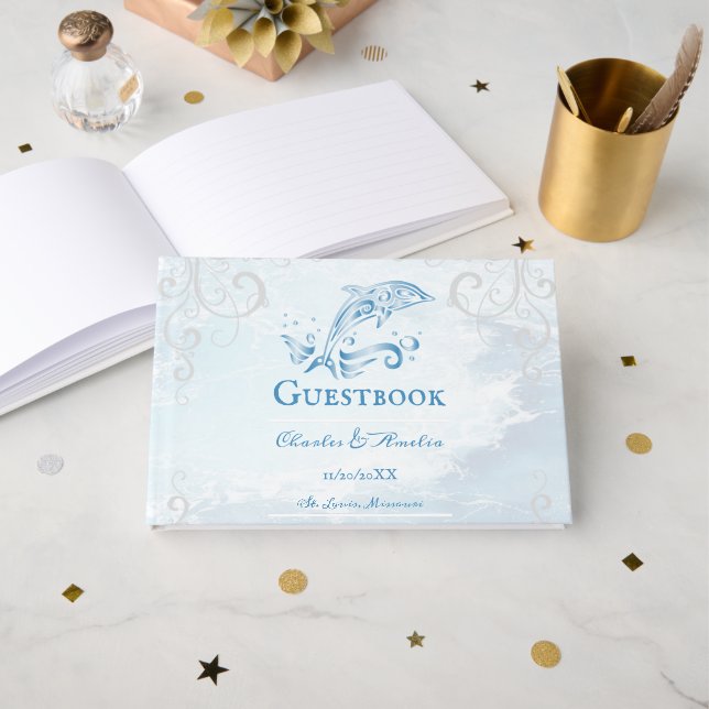 Livre d'or Mariage Dolphin bleu (Recto ouvert)