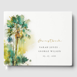 Livre D'or Mariage Dusky Green Tropical Aquarelle Palm Trees