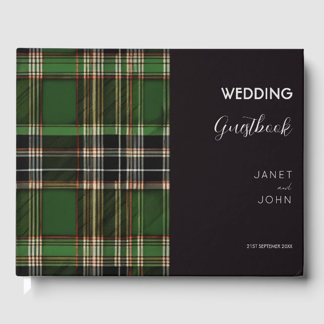 Livre D'or Mariage écossais vert Tartan (Recto)