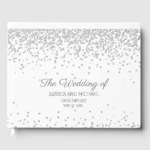 Livre D'or Mariage Élégant Blanc Argent Diamant Paillettes