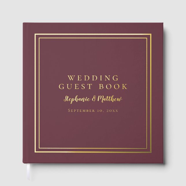 Livre D'or Mariage élégant Calligraphie moderne Or Bourgogne (Recto)