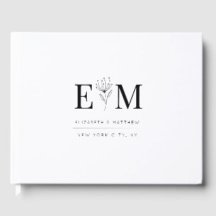 Livre D'or Mariage Élégant Chic Moderne Monogramme Foliage