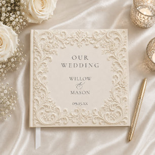 Livre D'or Mariage Élégant Classique Floral Ivoire