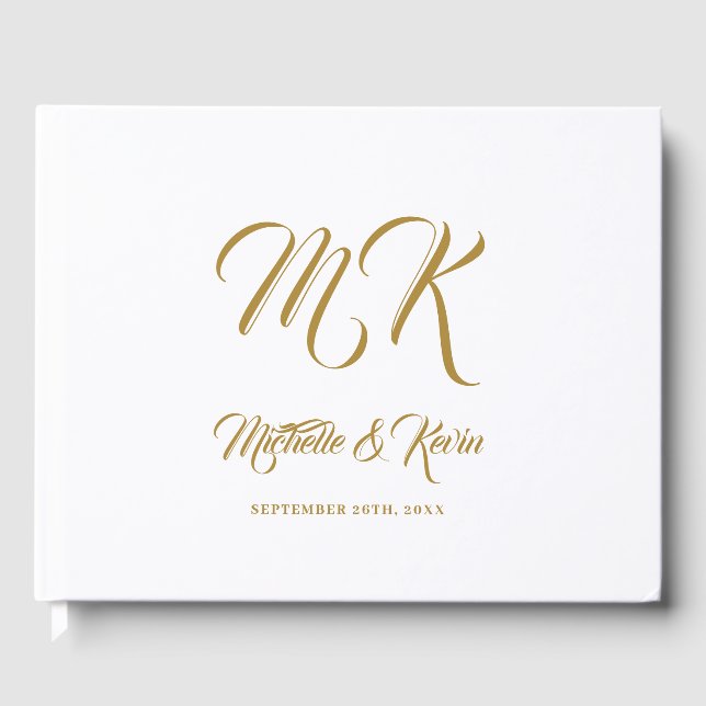 Livre D'or Mariage Elegant Classy Gold Script & White (Recto)