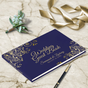 Livre D'or Mariage élégant de la Frilly Bleue Gold & Navy